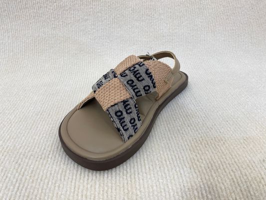 Khaki Weave Flat Open Toe Flip Flops Womens With Buckles In Summer