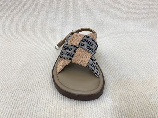 Khaki Weave Flat Open Toe Flip Flops Womens With Buckles In Summer