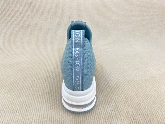 Women blue platform flyknit loafers with breathable mesh upper microfiber and heightening