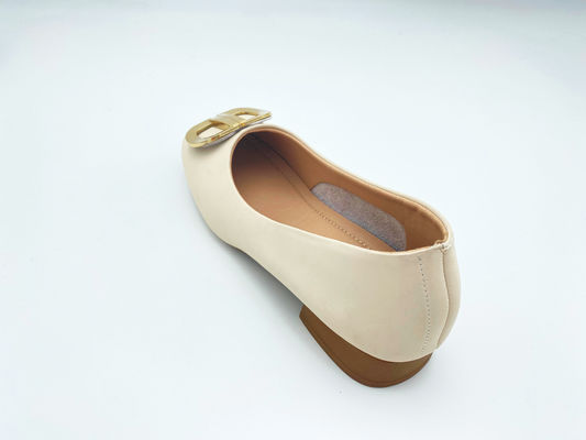 Women white comfort loafers with low-cut low heel with genuine leather