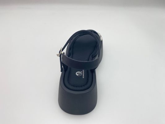 Women black bottomed sandals with rhinestone genuine leather in summer