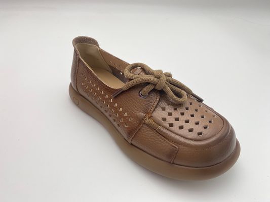 Lady brown breathable hollow lace-up comfortable women's shoes with soft soles