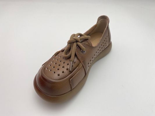 Lady brown breathable hollow lace-up comfortable women's shoes with soft soles