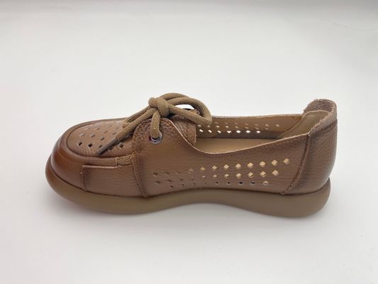 Lady brown breathable hollow lace-up comfortable women's shoes with soft soles