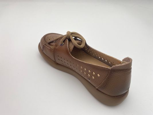 Lady brown breathable hollow lace-up comfortable women's shoes with soft soles