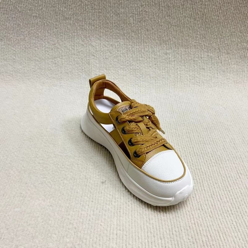 Yellow Leather Flat Sandals With Round Head Lace Up For Summer