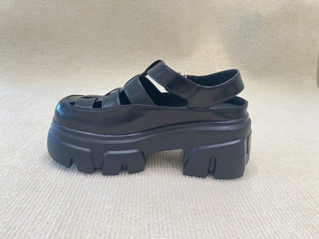 Belt Buckle Braided Black Platform Sandals Bowhead Hollow Out And Foam Outsole