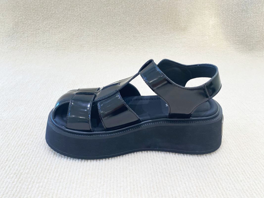 Fashion Black Velvet Platform Sandals Bright Surface Summer