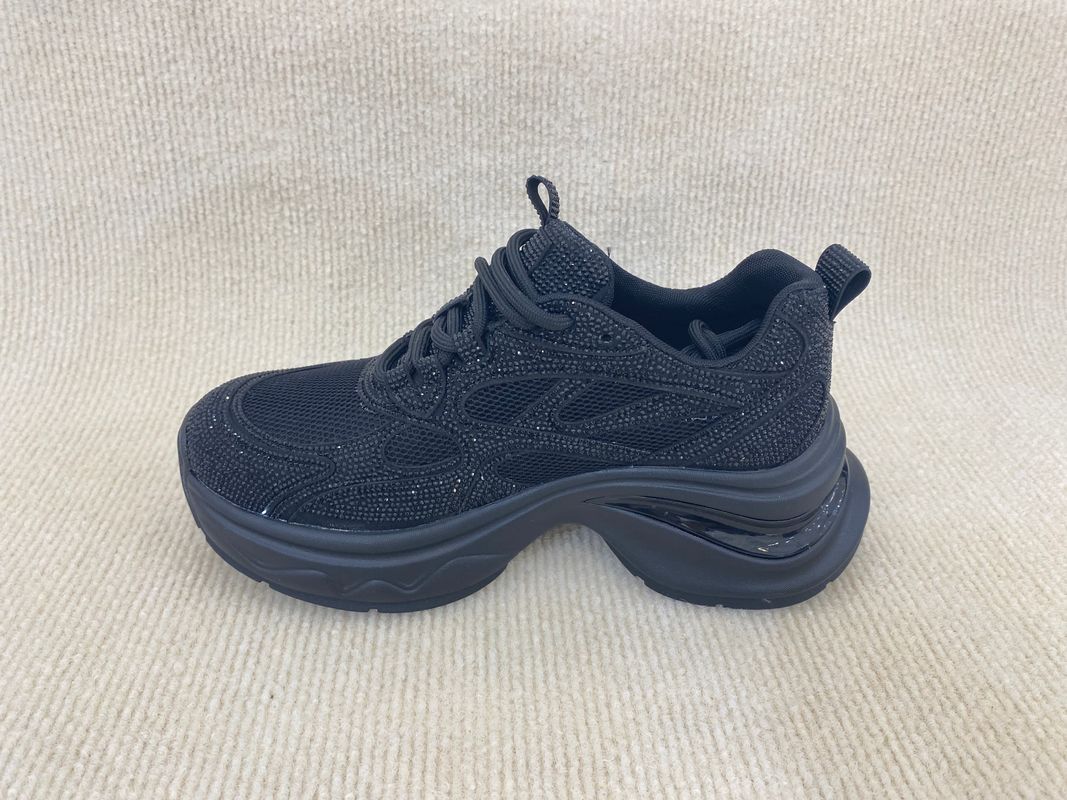 Comfort Black Rhinestone Sneakers Breathable Upper Blinged Out Sneakers