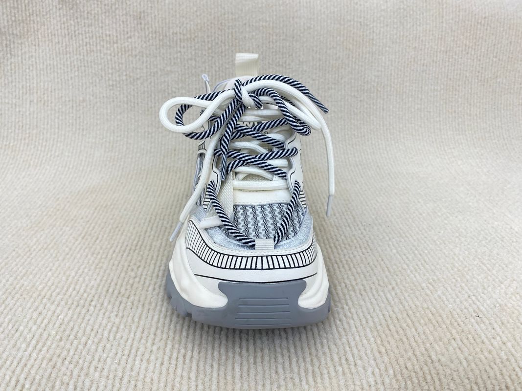Women white fashion sneakers with mesh upper authentic leather and lacing