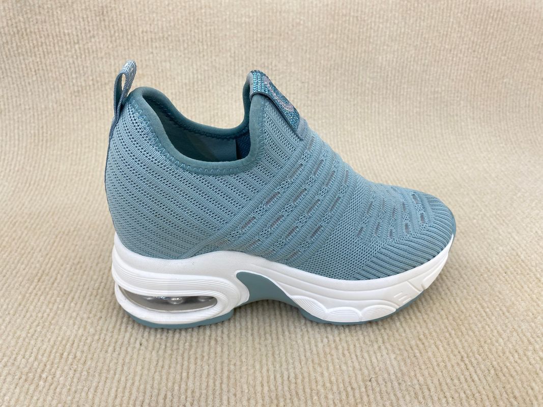 Women blue platform flyknit loafers with breathable mesh upper microfiber and heightening