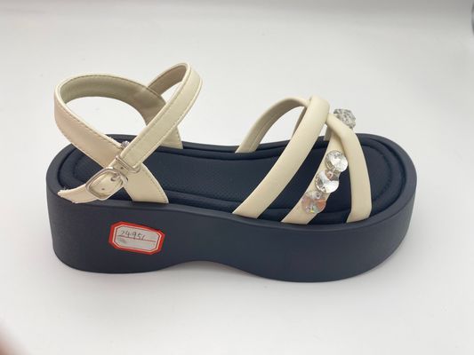 Frauen, weiße Sandalen mit Strass, reine Farbe und echtes Leder